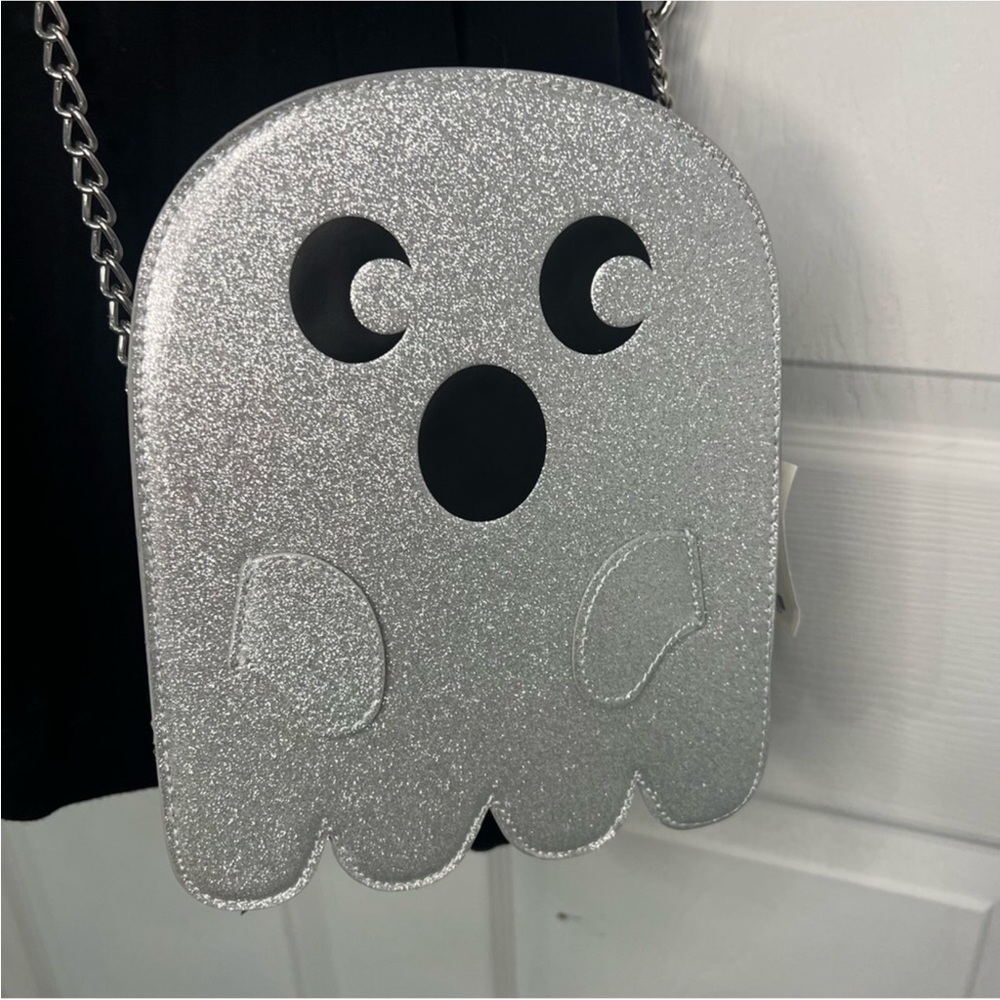Sparkly Silver Ghost Crossbody Bag Halloween